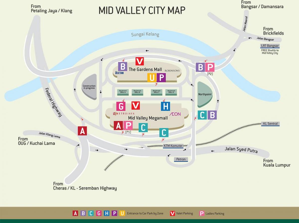 Kaart van die middel van die vallei mall